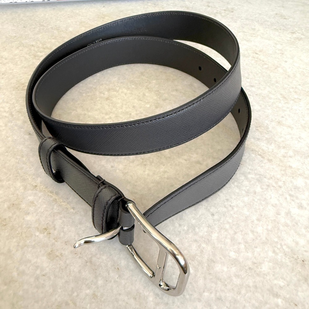 Prada 2CM275 Men's Saffiano Leather Antracite Gray Belt silver buckle,‎ 105cm